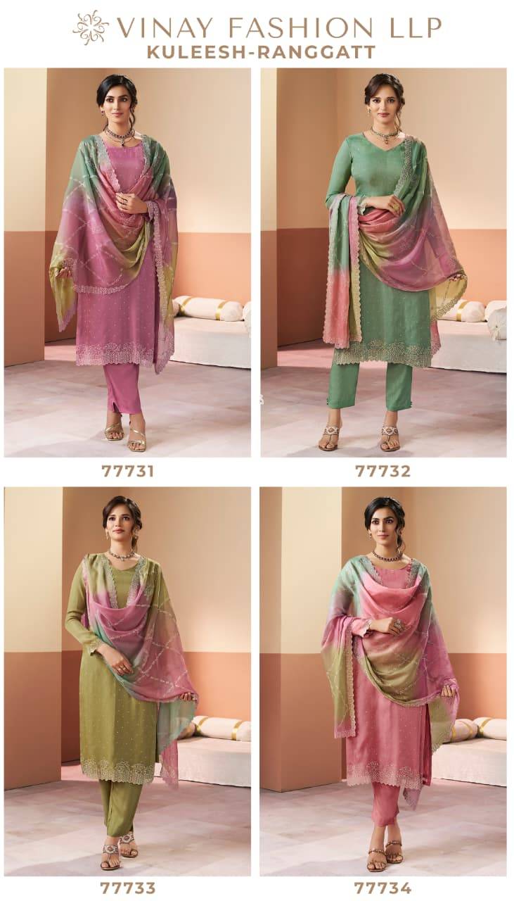 Kuleesh rangat by Vinay Fashion 77731 To 77734 Series Designer Festive Suits Collection Beautiful Stylish Fancy Colorful Party Wear & Occasional Wear PREMIUM GLITTER SILK Dresses At Wholesale Price